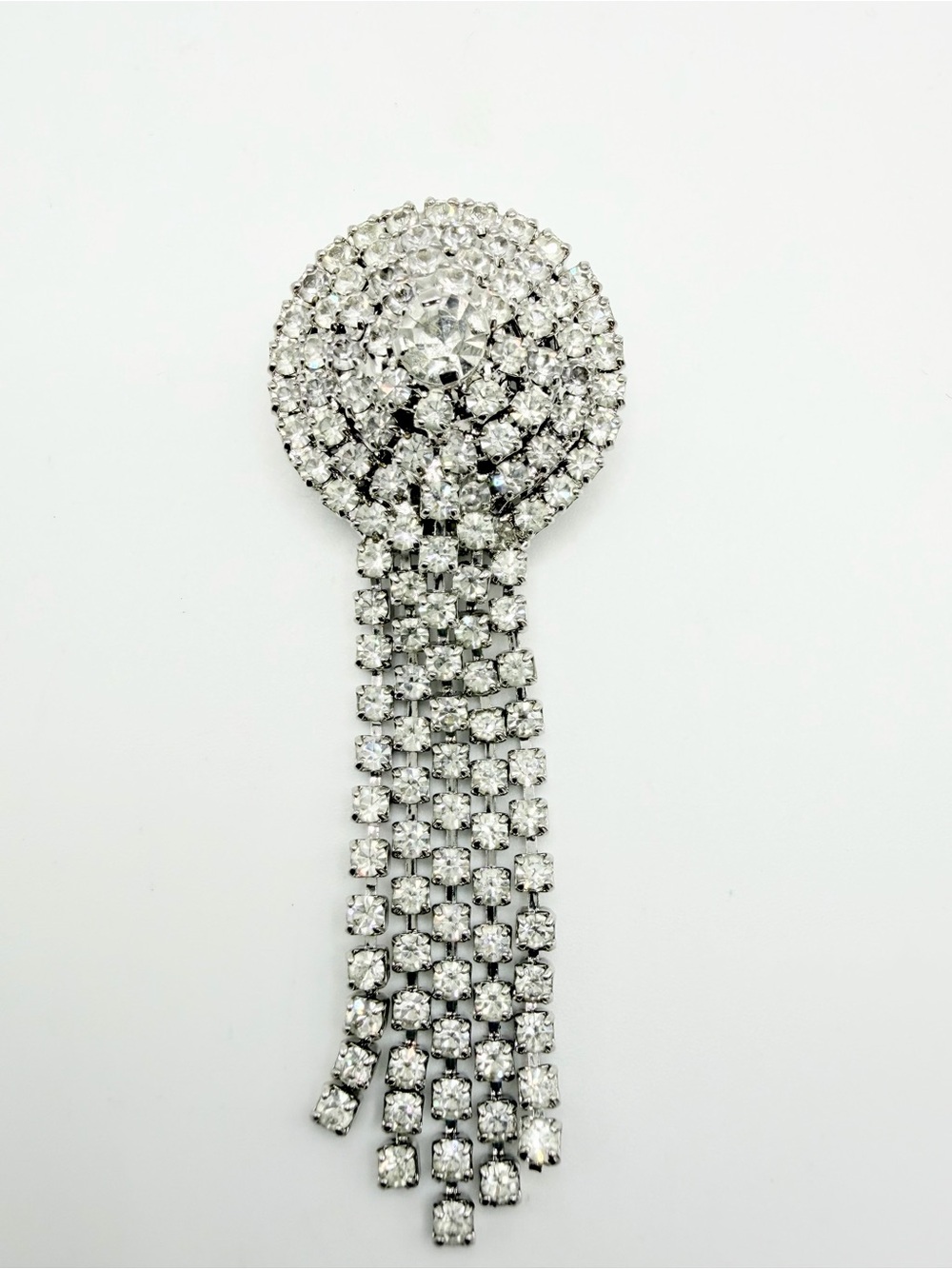 Vintage C'EST BIEN Clear Rhinestone Fringe Waterfall Brooch Pin | Tiered Dome Ca